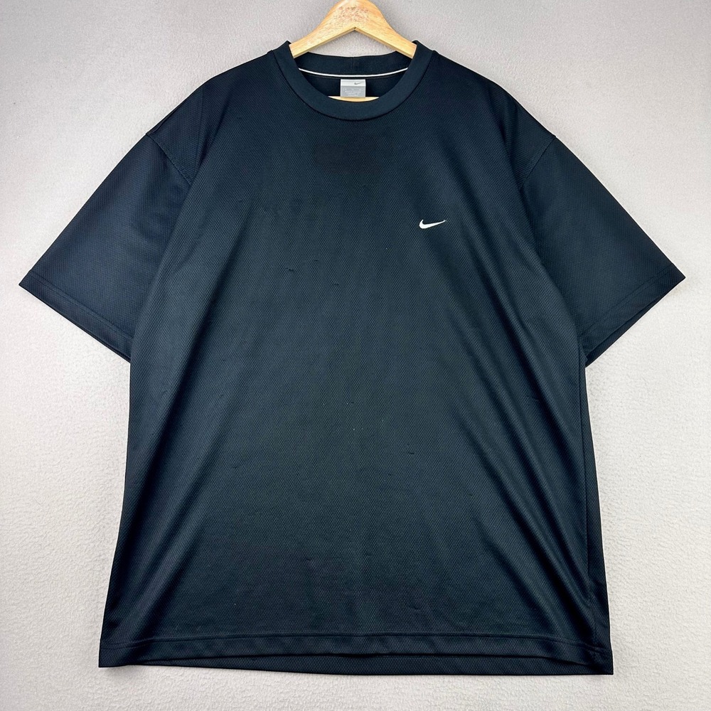 Vintage Nike T-Shirt Mens XL Black Embroidered Swoosh Mesh‎ Performance Tee Y2K